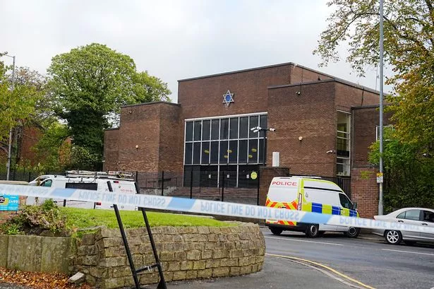 The scene at Heaton Park Hebrew Congregation synagogue in Crumpsall, Manchester, where two people died in a terror attack
