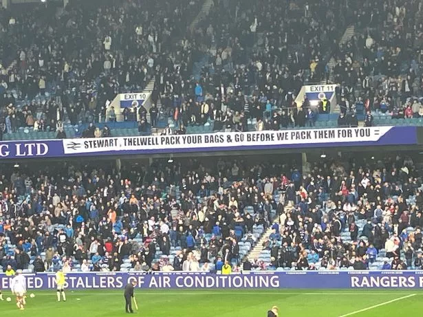 A banner at Ibrox during Rangers vs Dundee United