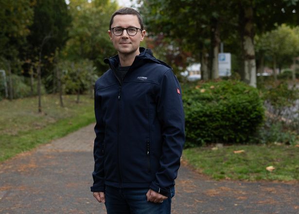 Matthew Venner poses for photos outside the Princess Royal University Hospital in Orpington in London, Britain 15 October 2025. Facundo Arrizabalaga/MyLondon