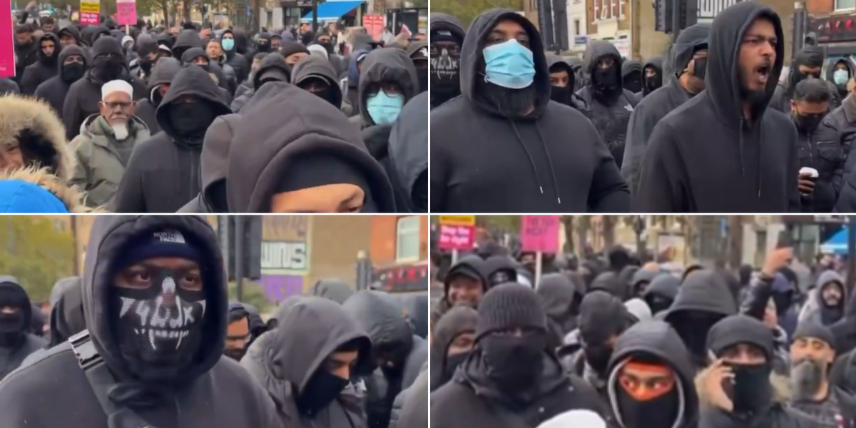 Columns of masked Muslim men chant 'Allahu Akbar' in London in 'protest' against Ukip demonstration