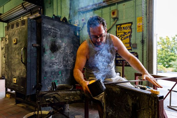 David Barry from Bristol Blue Glass in their workshop in Arno's Vale, Bristol