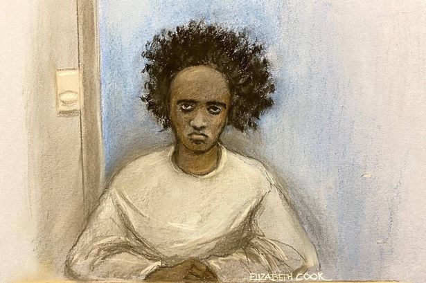 Court artist sketch by Elizabeth Cook of Southport stabbings suspect Axel Rudakubana, 18, appearing via videolink during a preparatory hearing at Liverpool Crown Court