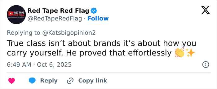 Tweet praising Lana Del Rey's husband for being classier after backlash over Meghan Markle's video, emphasizing true class. Tweet praising Lana Del Rey's husband for being classier after backlash over Meghan Markle's video, emphasizing true class.