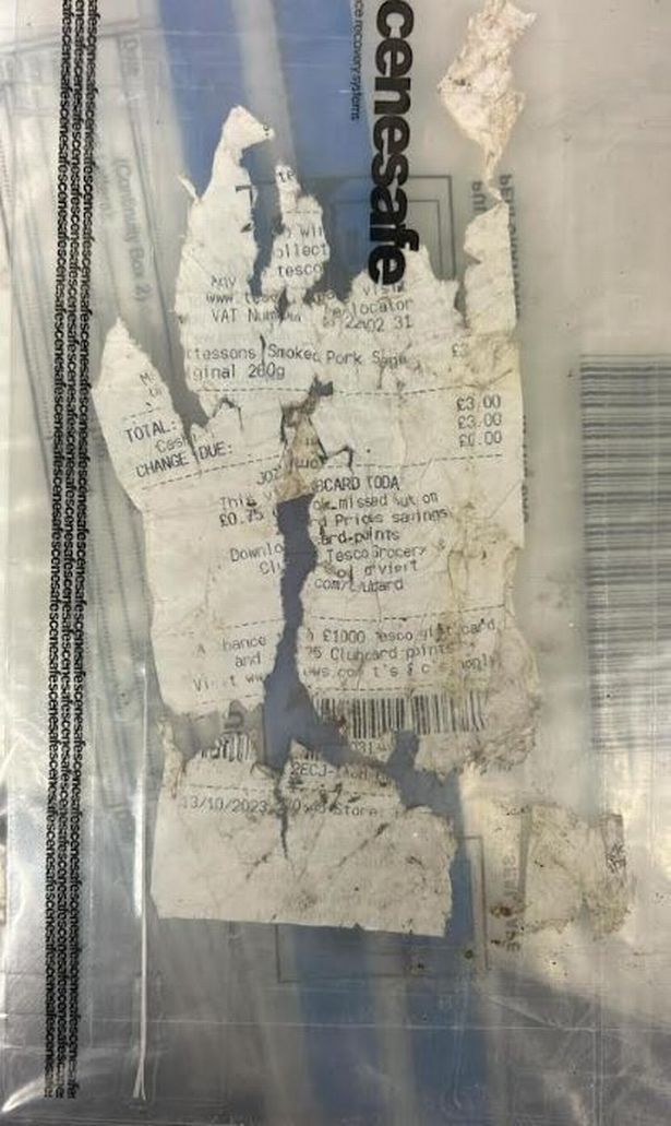 The Tesco receipt found in the pocket of Julius Matera's jeans.