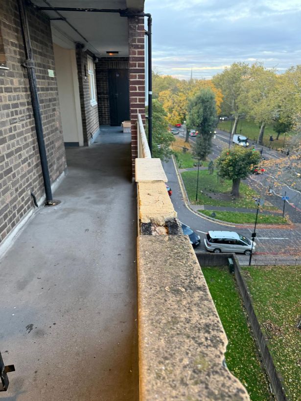 A picture of the fifth-floor balcony of an estate building