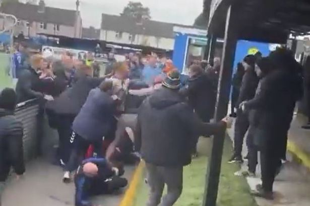 People could be heard pleading for the violent altercation to stop as it broke out in front of children 