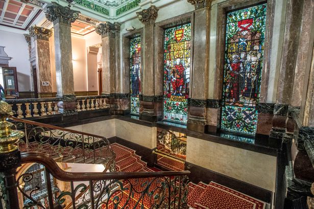 One of the many grand staircases at Birkenhead town hall