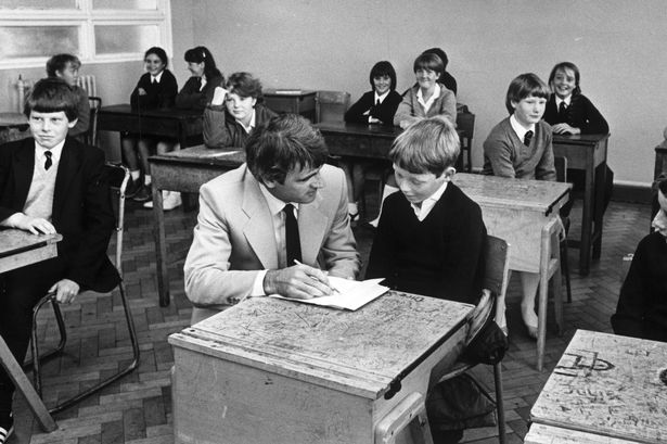 First year pupils enrol at Croxteth Comprehensive School early today. 7th September 1983.