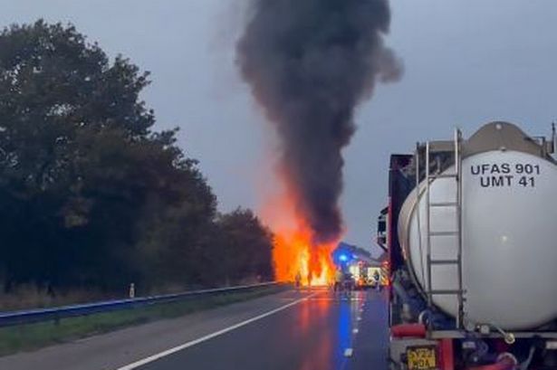 The car transporter blaze on the M5 in Devon