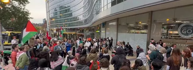 Pro-Palestinian protestors march in Manchester centre