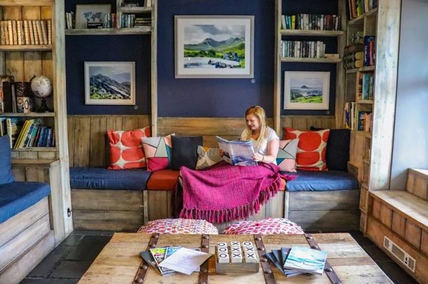 Relaxing in the relatively cosy surroundings of The Rocks at Plas Curig Hostel