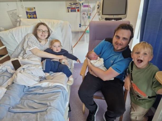 Jodie with her fiancé Declan and their three children, Mason, 5, Jacob, 21 months, and Aiden, 14 weeks
