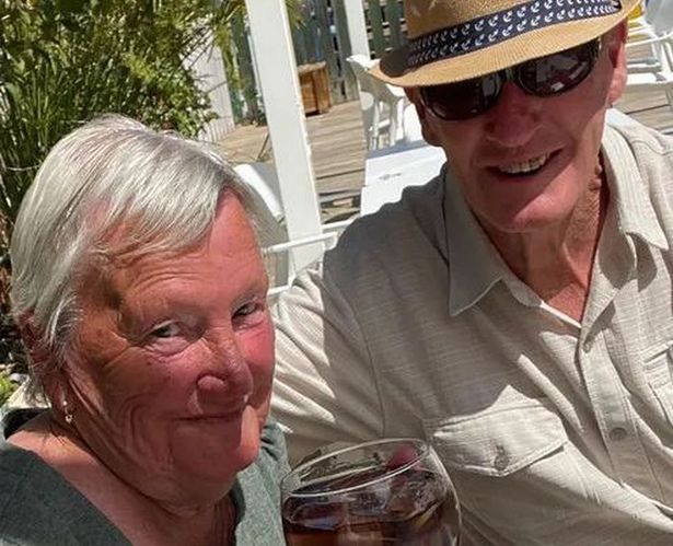Ceri Ball, 74, (left) from Newport, was pronounced dead on Friday, October 17, after choking while at dinner with her husband Glyn (right)