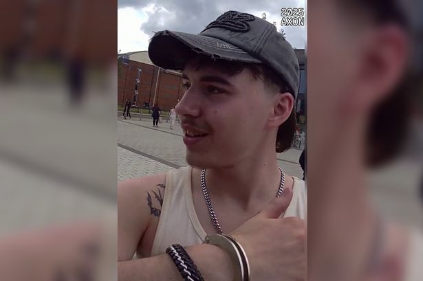 Charlie Wilson, 17, being arrested by a police officer after busking in Bury, Greater Manchester. // Police bodycam footage shows the moment a police officer handcuffs a Britain’s Got Talent hopeful for busking in a town centre. Student Charlie Wilson, 17, was arrested by a police officer after busking in Bury, Greater Manchester. Police bodycam footage from August 24 shows a Greater Manchester Police officer approaching the teenager, who is singing Dani and Lizzy’s Dancing in the Sky. The officer, who identifies himself later as PC Holland, turns on his bodycam before saying: “There’s a PSPO in, means that you can’t use amplifiers.”  