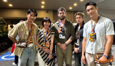 David Corenswet (middle) in a photo with (from left) Desmond Tan, Zoe Tay, Glenn Yong and Tyler Ten on social media on Oct 6.