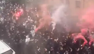 Huge Edinburgh crowds with flares seen making way to Hibs vs Hearts game