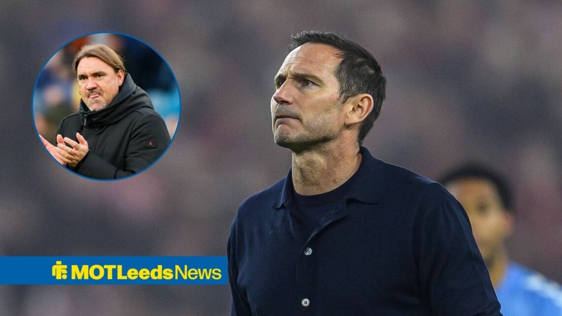 Frank Lampard looks on, with Daniel Farke in a circular frame