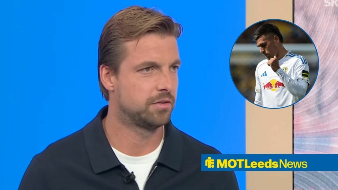 Tim Krul working as a pundit, with Joel Piroe in a circular frame alongside him