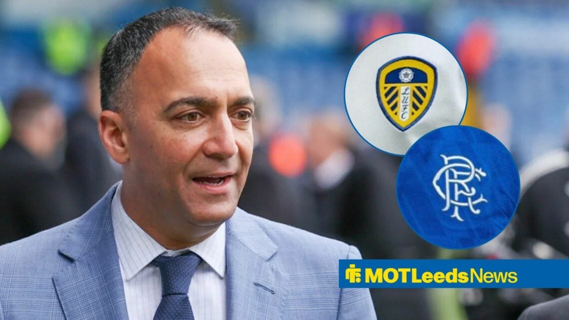 Paraag Marathe neutral with Rangers and Leeds badge in frame