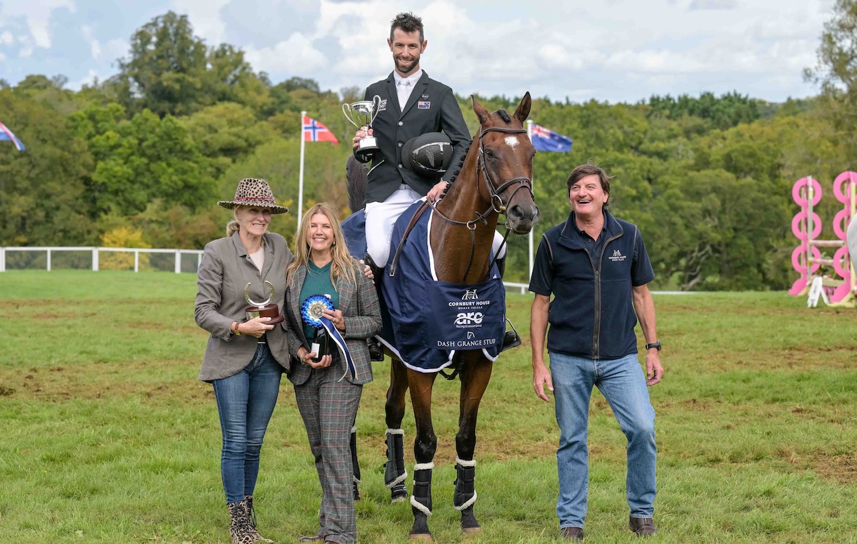 That winning feeling: Sparky Lad and Clarke Johnstone, proudly displaying the trophy with (left to right) event originator Jayne McGivern, Caroline Cruddace (wife of ARC CEO Martin Cruddace) and David Howden. Photo: Peter Nixon