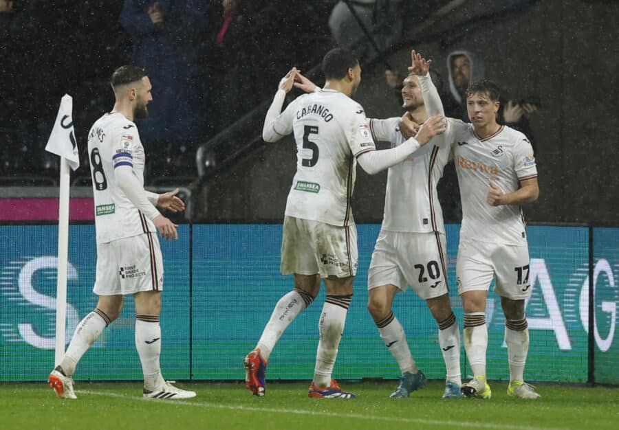 Swansea city players celebrate