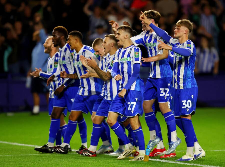 Sheffield Wednesday's Reece Johnson reacts with teammates during the penalty shootout