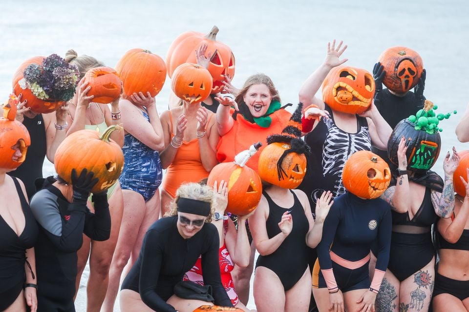 The annual Pumpkin Head Swim at Helen's Bay, Co Down, in aid of Action Mental Health took place on Sunday. Pic: Presseye