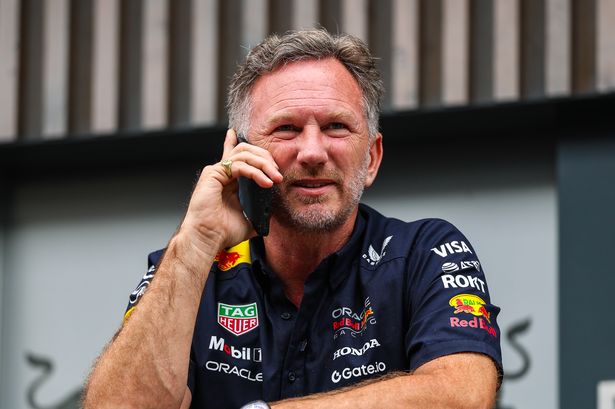 SPIELBERG, AUSTRIA - JUNE 27: Red Bull Racing CEO and Team Principal Christian Horner takes a phone call on the deck of the hospitality suite during practice ahead of the F1 Grand Prix of Austria at Red Bull Ring on June 27, 2025 in Spielberg, Austria. (Photo by Kym Illman/Getty Images)
