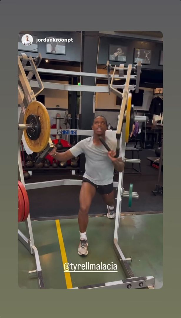 Manchester United defender Tyrell Malacia has shared videos of him putting in the extra work in the gym.