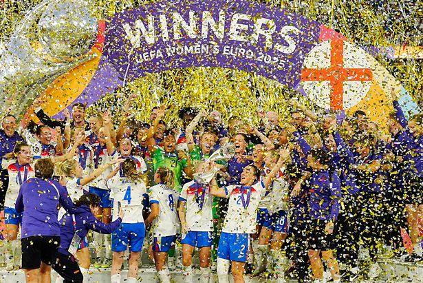 England's Lionesses celebrate after winning the 2025 Euros