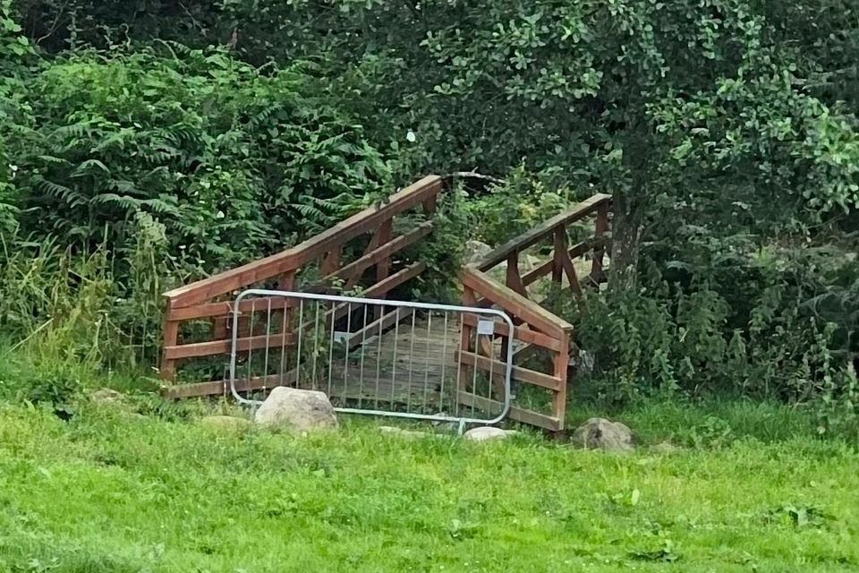 A footbridge to Otter's Island has been barricaded, blocking walkers' access (Photo by Chris Lindsay)