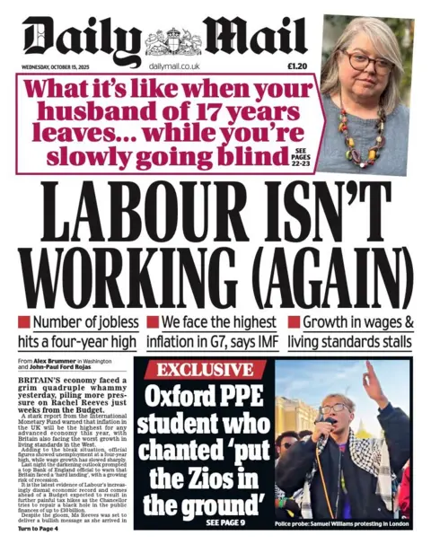 The headline on the front page of the Mail reads: “Labour isn't working (again)”.