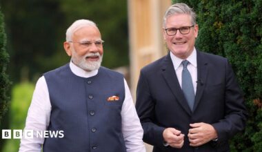 Prime Minister Sir Keir Starmer (right) with the Prime Minister of India, Narendra Modi, walk in the grounds during his visit to Chequers, the country house of the serving Prime Minister of the UK, near Aylesbury in Buckinghamshire. Picture date: Thursday July 24, 2025. PA Photo.