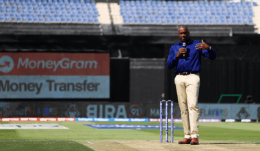 Commentator Ian Bishop discusses the pitch