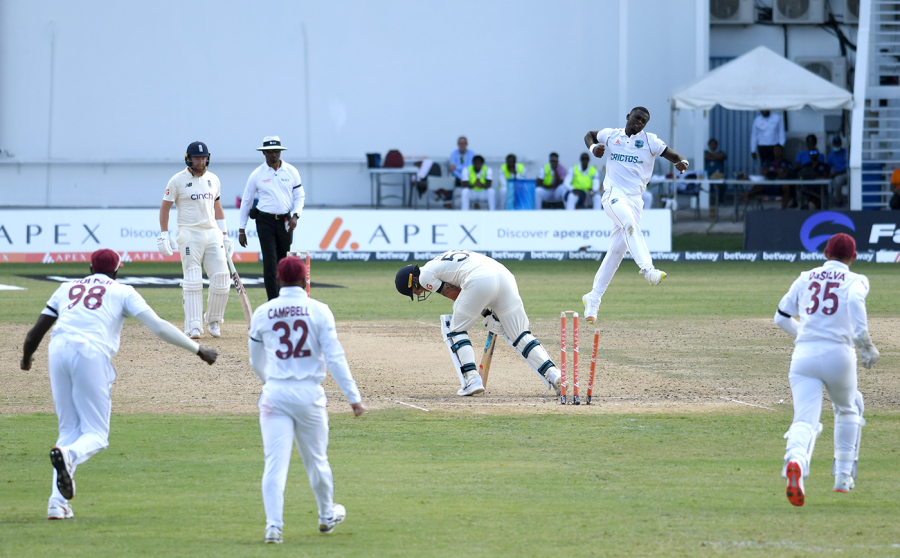 Seales bowled Ben Stokes in Antigua in 2022 after being hit for back-to-back fours:  Seales bowled Ben Stokes in Antigua in 2022 after being hit for back-to-back fours:
