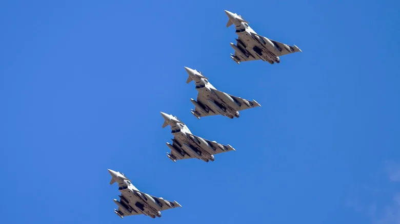 Four Eurofighter Typhoons flying in formation