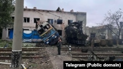 The aftermath of a Russian strike on a railway depot in Odesa on October 2.