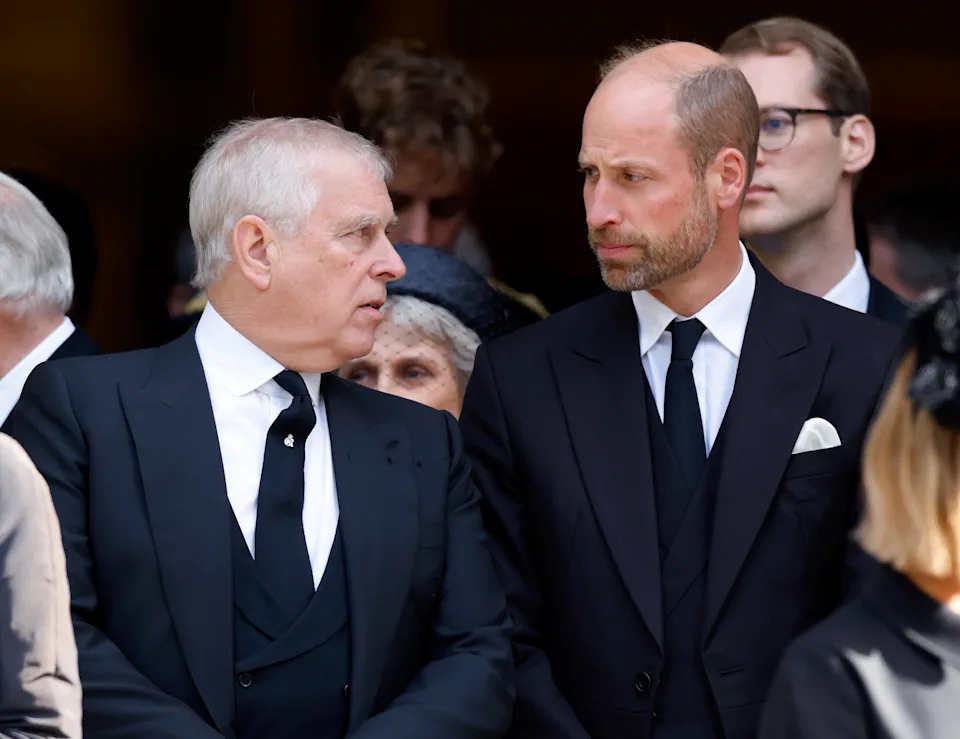 LONDON, UNITED KINGDOM – SEPTEMBER 16: (EMBARGOED FOR PUBLICATION IN UK NEWSPAPERS UNTIL 24 HOURS AFTER CREATE DATE AND TIME) Prince Andrew, Duke of York and Prince William, Prince of Wales attend Katharine, Duchess of Kent’s Requiem Mass service at Westminster Cathedral on September 16, 2025 in London, England. Katharine, Duchess of Kent was married to Prince Edward, Duke of Kent, a first cousin of Queen Elizabeth II. She died on September 4 at the age of 92 at Kensington Palace surrounded by her family. Having converted to Catholicism in 1994, her funeral takes place at Westminster Cathedral and is the first Catholic funeral to be held for a member of the royal family in modern British history. Her Royal Highness will be laid to rest at the Royal Burial Ground at Frogmore, Windsor. (Photo by Max Mumby/Indigo/Getty Images)<cite>Max Mumby/Indigo/Getty Images</cite>