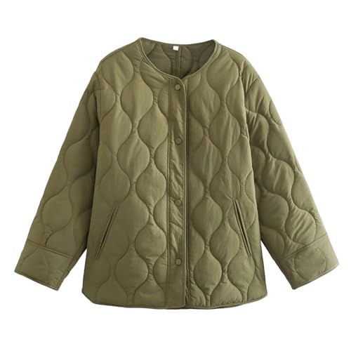 Yrkcah Womens Diamond Quilted Jacket Lightweight Padding Coat Army Green
