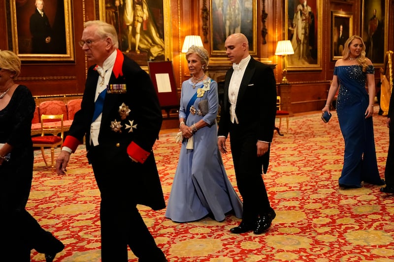 The Duchess of Gloucester walks with James Blair. Photograph: Aaron Chown/PA Wire 
