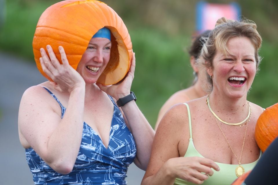 The annual Pumpkin Head Swim at Helen's Bay, Co Down, in aid of Action Mental Health took place on Sunday. Pic: Presseye