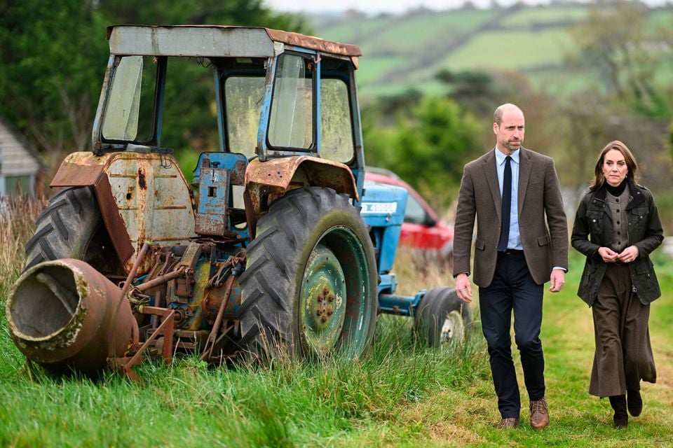 The Prince and Princess of Wales during a visit to Mallon Linen near Cookstown in Co Tyrone, a working family farm that is re-establishing a transparent flax-to-linen supply chain in Northern Ireland. Photo: Samir Hussein/PA Wire