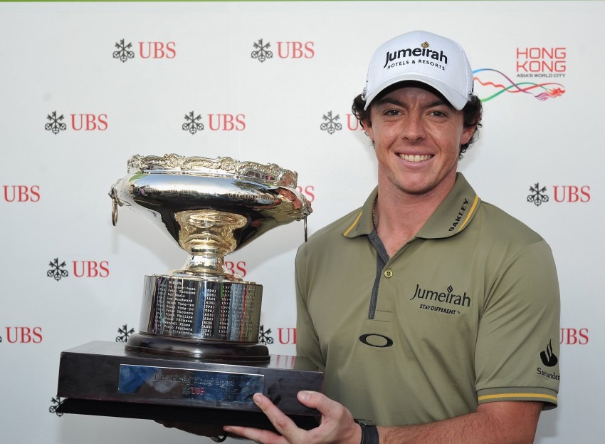 HONG KONG - DECEMBER 04: Rory McIlroy of Northern Ireland holds the trophy after winning the UBS Hong Kong Open at The Hong Kong Golf Club on December 4, 2011 in Hong Kong, Hong Kong. (Photo by Stuart Franklin/Getty Images)