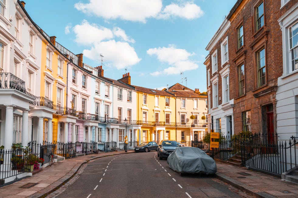 Multi-colored townhouses in Primrose Hill, London, UK