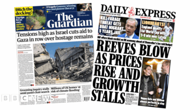'Israel cuts aid to Gaza' and 'Reeves blow as prices rise'
