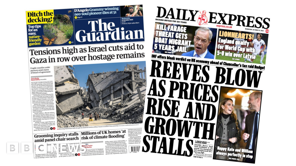 'Israel cuts aid to Gaza' and 'Reeves blow as prices rise'