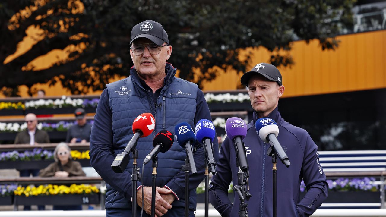 DAILY TELEGRAPH - 7/10/25 Ka Ying Rising first public appearance before The Everest race at Royal Randwick. World's fastest sprint horse. Trainer David Hayes pictured on left with Jockey Zac Purton. Picture: Sam Ruttyn