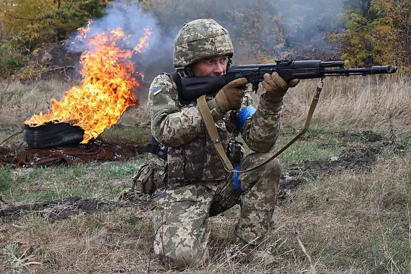 Recruits attend drills at a training ground in the Zaporizhzhia region, 11 October, 2025