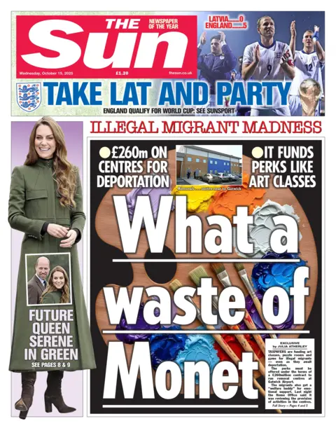 The headline on the front page of the Sun reads: “What a waste of Monet”.