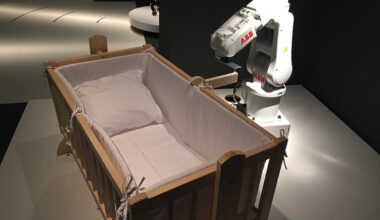 Robot looking at bed